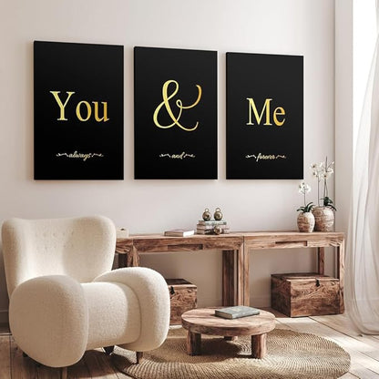 GUBIYU Black and Gold Bedroom Art Love Wall Decor You and Me Word Canvas Poster Bedroom Wall Decor Aesthetic Ideal Gift for Girls Bedroom Wall Decor Farmhouse Wall Art for Corridor Wall Decor 20"x28"