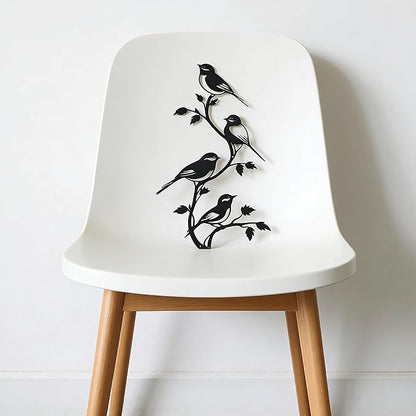 SonnTonn Black Metal Bird Wall Decor - 4 Birds on Branch Silhouette Wall Art, Rustic Style Wall Sculpture for Living Room, Bedroom, Patio, Garden, Farmhouse Home Decor (9.29”x15.75” / 23.6x40cm)