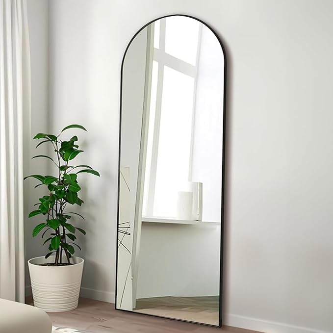 57"x20" Arched Full Length Mirror, Full Floor Mirror with Stand, Large Full Body Mirror, Wall Mirrors for Bedroom Living Room, Aluminum Frame (Black)