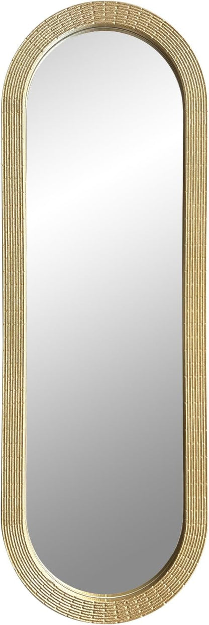 WAMIRRO Gold Oblong Wood Mirror, 47X16 Inch Hand Carved Solid Wood Capsule Frame Oval Mirror for Wall Mount, Farmhouse Boho Decor for Living Room, Bathroom, Bedroom, Hallway & Entryway