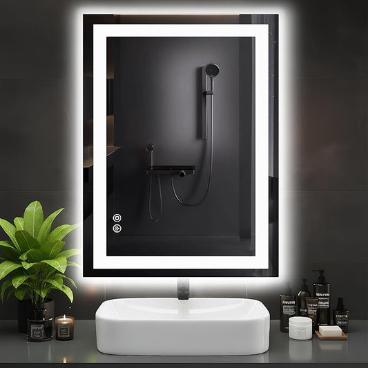 DUMOS 28.1"x36.1" LED Bathroom Mirror, Smart Anti-Fog Bathroom Vanity Mirror with Front Light & Backlit, 3 Color Temperatures, Dimmable, Memory Function