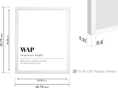 Poster Master Typography Poster - Dictionary Print - WAP Definition, Wet, Requires Bucket and Mop, Minimal, Funny - Gift for Girl, Friend - Wall Decor for Home, Bedroom, Dorm, 16x20 White Framed