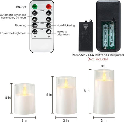 Amagic 3"×4" 5" 6" 6" 6" White Flameless Candles with Remote and Timer, Realistic Flickering Battery Operated Acrylic Led Fake Candles for Home Wedding Party Fall Christmas Decor, Set of 5