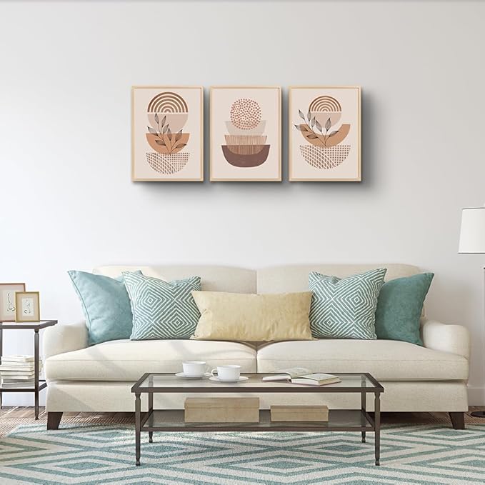 Boho Canvas Wall Art - Living Room, Bedroom, Kitchen & Office - Minimalist Natural Wood Framed Wall Paintings
