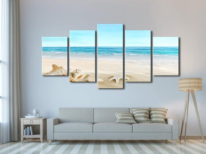 Pyradecor Extra Large Sea Shells Canvas Wall Art Modern Seascape Artwork Landscape Pictures Paintings Canvas Prints for Home Office Decorations