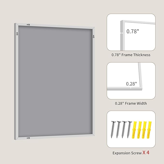 YIROMAN Bathroom Mirror 20"x48", Brushed Silver Bathroom Mirror for Over Sink with Aluminum Frame, Rectangular Vanity Mirror with Right Angles, Wall Mirror Hangs Horizontal or Vertical, Shatterproof
