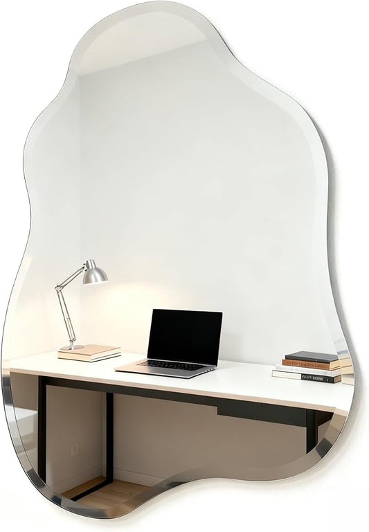 20x28 Inch Frameless Irregular Wall Mirror, Beveled Edge Decorative Vanity Mirror for Bathroom, Bedroom, Entryway