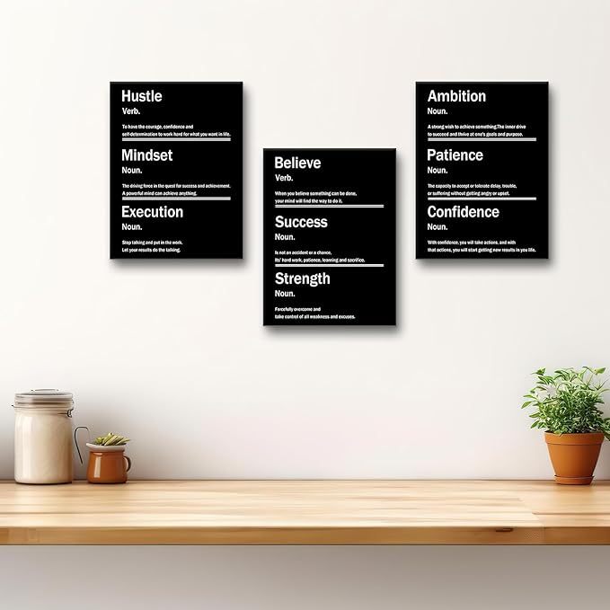 Inspirational Canvas Wall Art 3 Piece Quotes Success Entrepreneurs Posters Print Office Decor Picture Painting Artwork for Office Bedroom Bathroom Wall Picture Ready to Hang [36''W X 16''H]