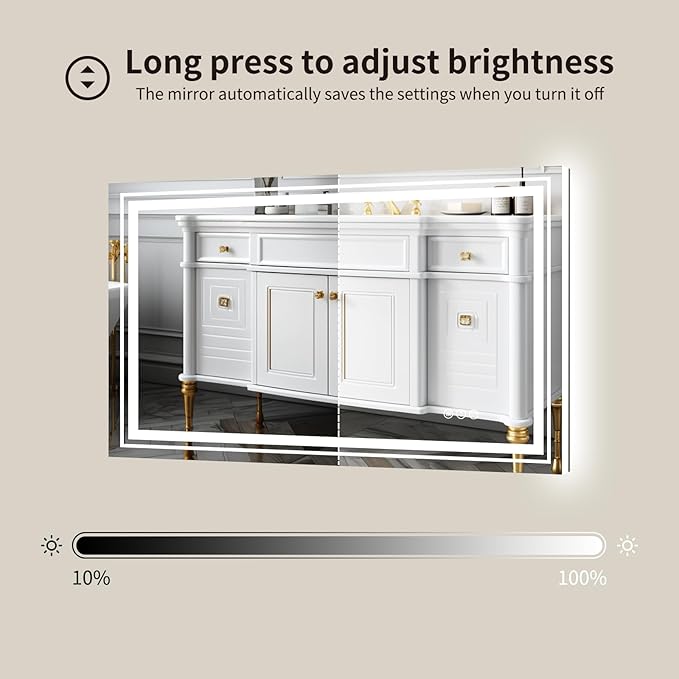 WTTY LED Bathroom Mirror with Light 40"x32",Modern LED Mirror for Bathroom,Stepless Dimmable Lighted Bathroom Mirror with Anti-Fog,Memory Function,Shatter-Proof