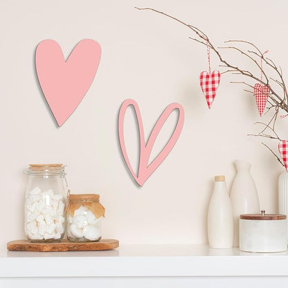 Vineland Metal Heart Wall Art Decor, Pink Minimalist Wall Sculptures for Living Room Bedroom Bathroom Kitchen Decorations, Housewarming Gifts, 5.9x7.8 Inches, Set of 2