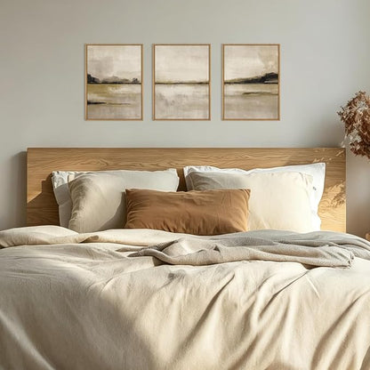 KAIRNE Neutral Abstrcat Landscape Framed Canvas Wall Art Set, Retro Mountain Lake Wall Decor, Vintage Tan Scenery Art Prints, Modern Nature Artwork for Living Room,Bedroom,Farmhouse,Office-12 x16 x3