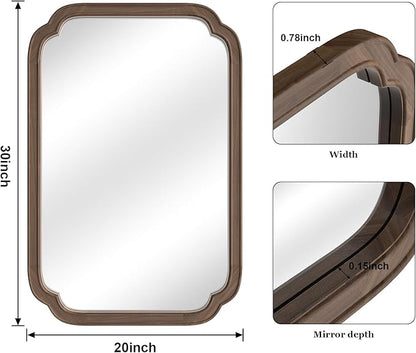 HOMECOOKIN Wood Bathroom Mirror for Wall Decor Arched Rounded Corner Rustic Wood Frame Wall Mirror Home Decorative for Vanity, Living Room, Bedroom, Entryway (20 x 30 inch, Walnut)