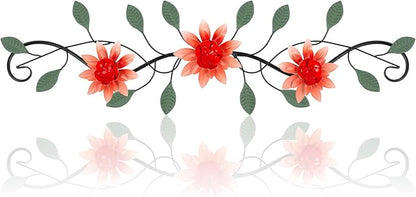 KHJCXS Metal Wall Art Modern Minimalist Metal Flowers Indoor Decor Horizontal Wall Art Iron Artwork,for Over Door,Bedroom,Living Room,Kitchen,Office Scroll Decor(Red)
