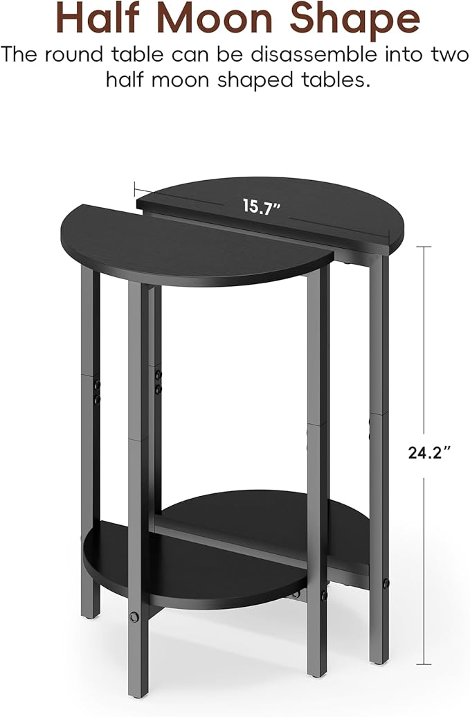 Vagusicc Side Table, Small End Table, Set of 2 Half Round Side Table for Living Room, 2 Tier Couch Side Tables, Small Round Coffee Table, Thin Accent Sofa Table Narrow Entryway Table, Black