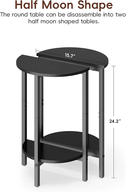 Vagusicc Side Table, Small End Table, Set of 2 Half Round Side Table for Living Room, 2 Tier Couch Side Tables, Small Round Coffee Table, Thin Accent Sofa Table Narrow Entryway Table, Black