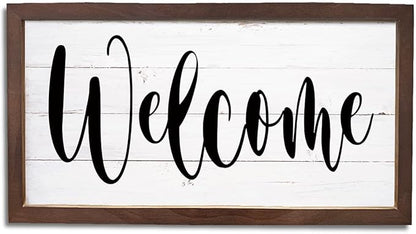 Welcome Signs, Front Door Wall Decor, Farmhouse Home Decors for Indoor Outdoor, Welcome Decoration for Wall, Rustic Hanging Decors, Wooden Framed Hanging Decor 15×7.5×0.3 inches