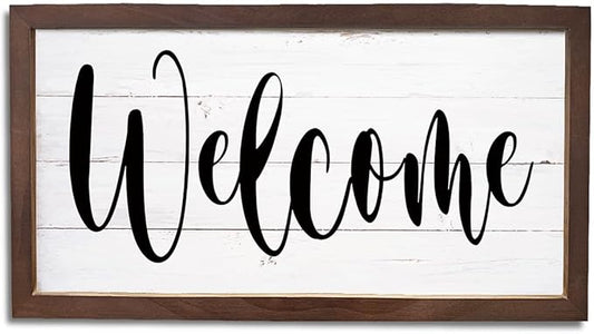 Welcome Signs, Front Door Wall Decor, Farmhouse Home Decors for Indoor Outdoor, Welcome Decoration for Wall, Rustic Hanging Decors, Wooden Framed Hanging Decor 15×7.5×0.3 inches