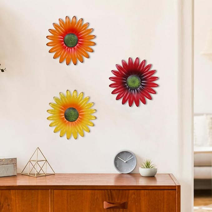 hogardeck Metal Flower Wall Decor for Indoor Outdoor, Kitchen Decor Floral Metal Wall Art, Wall Decor for Bathroom, Living Room, Porch, Garden, Yard, Backyard （3 Pcs 9'' ）