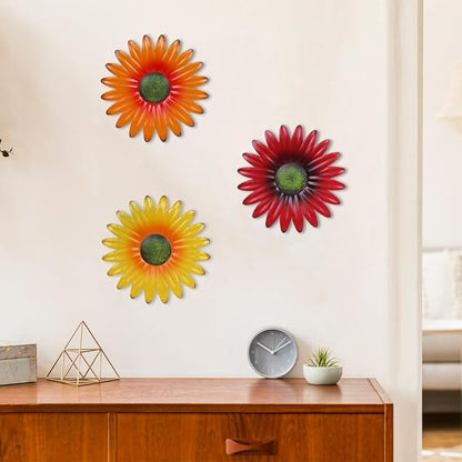 hogardeck Metal Flower Wall Decor for Indoor Outdoor, Kitchen Decor Floral Metal Wall Art, Wall Decor for Bathroom, Living Room, Porch, Garden, Yard, Backyard （3 Pcs 9'' ）