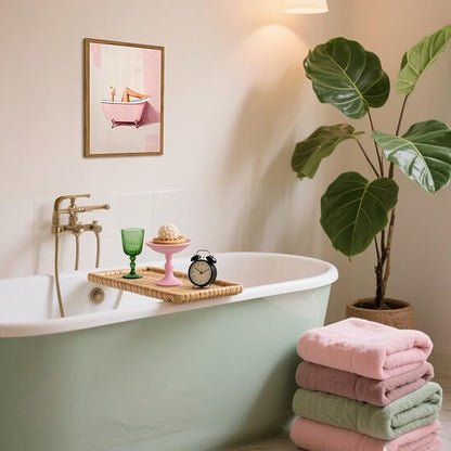 Funny Pink Girl Bathroom Wall Art, Cute Girly Bathtub Wall Decor Painting Trendy Pastel Woman and Martini Bathroom Poster Canvas Print Artwork 16x24 inch Framed