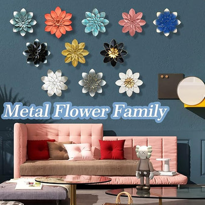 Rose Gold Metal Flower Wall Art Decor, 9.5“ Rustic Modern Floral Sculpture, Distressed Iron Wall Hanging Home Decoration Accent Artworks for Indoor Kitchen Bedroom Living Room Office Outdoor Garden