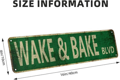 Vintage Signs - Wake and Bake Blvd -Street Sign Retro Metal Sign for Home Bar, Coffee Garden, Indoor Outdoor Decor,Aluminium 4x16 Inch