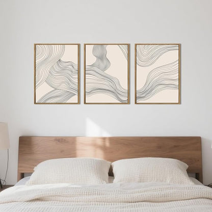 ANHUIB Neutral Canvas Wall Art Modern Abstract Canvas Painting Beige Wall Decor 12x16 Inch Set of 3 for Living Room Bedroom Bathroom