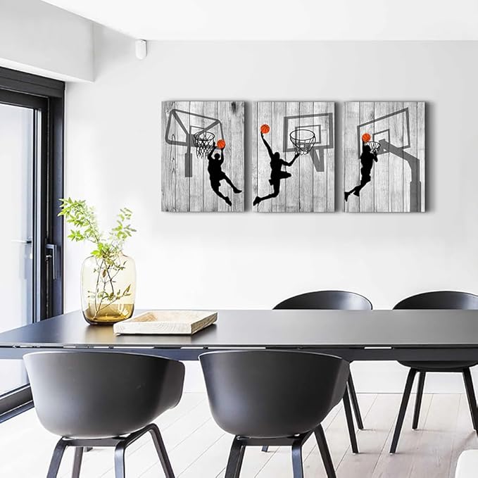 Lapremoly Canvas Wall Art For Living Room Wall Decorations For Bedroom Boy's Room Decor Black And White Pictures Sport Play Basketball Wall Paintings Office Prints Artwork Modern Home Decor 3 Piece