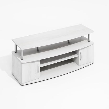 Furinno Jaya TV Stand, Entertainment Center, TV Console, for TV up to 55 Inch, with 2 Doors and Cable Management Holes, for Living Room, Bedroom, White Wood/Stainless Steel Tubes