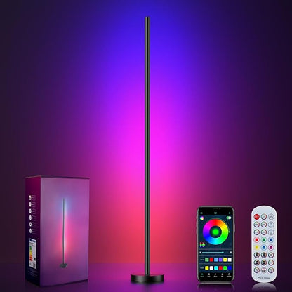 BrilliLux RGBICW LED Corner Floor Lamp with App & Remote Control - 16 Million Colors, 68+ Scene Modes, Music Sync, Smart Lighting for Living Room, Bedroom, and Gaming Room