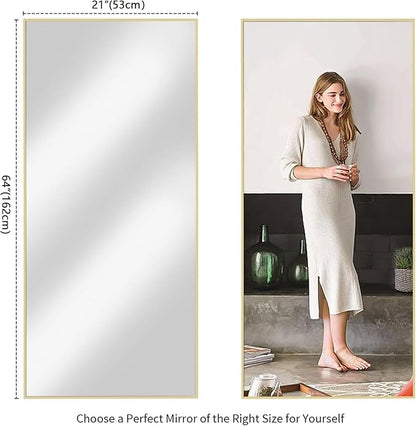 Koonmi 64"x21" Floor Mirror Full Length, Bedroom Floor Body Mirror with Stand, Large Gold Mirror, Leaning, Standing or Hanging Horizontally/Vertically