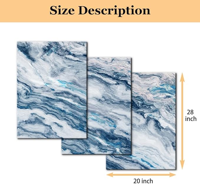 Abstract Wall Art Bedroom Wall Décor 3 Piece Blue Beach Ocean Picture Coastal Theme Nautical Sea Wave Canvas Prints on Canvas Seascape Modern Artwork for Home Living Room Office - 20"x28"x3 Panel