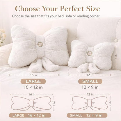 White Bow Pillow 16x12 Inch, Cute Plush Bow Shaped Decorative Accent Pillow, Coquette Room Decor for Teen Girls Bedroom Bed Sofa Chair