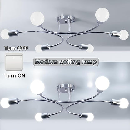 FRIXCHUR 6-Light Sputnik Chandelier, Sliver Mid-Century Modern Semi Flush Mount Ceiling Light, Metal Fixture with E26 Sockets for Bedroom, Living Room, Kitchen (Bulbs Not Included)
