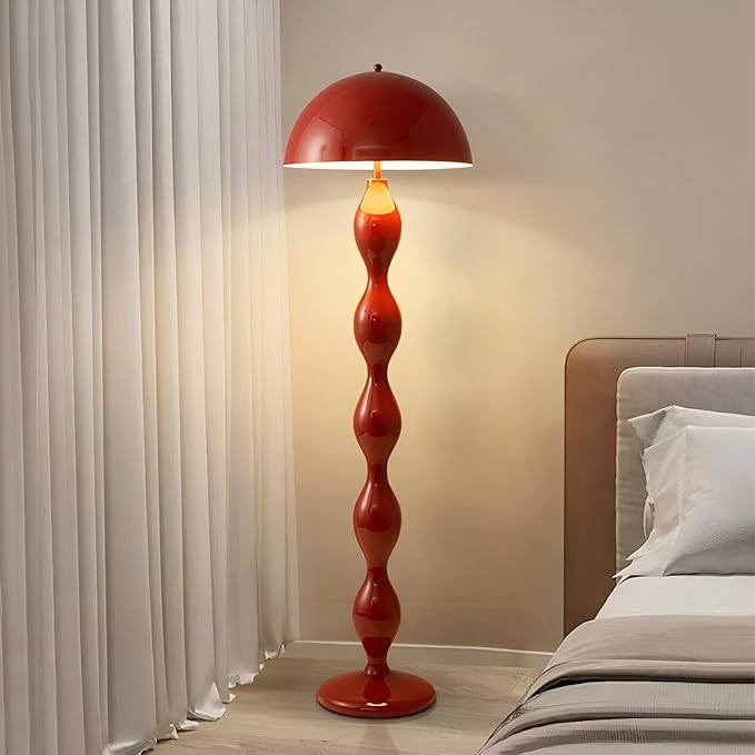 Modern Mushroom Floor Lamp, Red, 59.1 Inch High, 3 Light Colors, Foot Switch