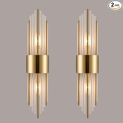 2-Light Modern Crystal Wall Sconces Titanium Gold Vanity Wall Light with Frosted Glass Luxury Set of 2 Wall Light Fixtures for Bedroom Living Room Dining Room Vanity Mirror Light