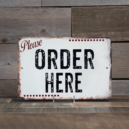 Order Here Sign Putty Restaurant Cafe Pick Up Signs Coffee Shop Decor Vintage Diner Rustic Wall Décor Gift 12 x 18 Matte Finish Metal 112180061056