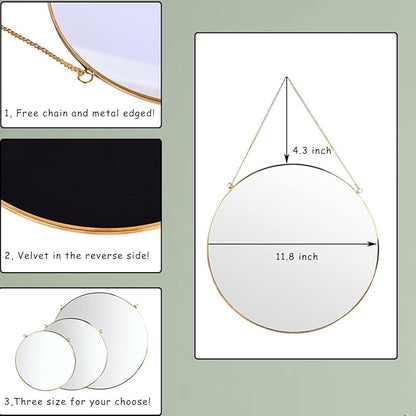 LONGWIN Hanging Wall Circle Mirror Decor Gold Geometric Mirror with Chain for Bathroom Bedroom Living Room 11.8"
