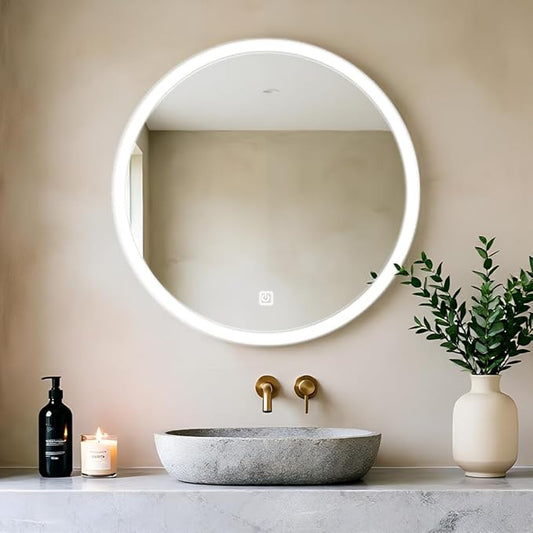 20 Inch Round LED Bathroom Mirror with Frontlit and Backlit, Lighted Vanity Bathroom Mirror, Stepless Dimmable & 3 Colors (3000K/4000K/6000K), IP54 Waterproof