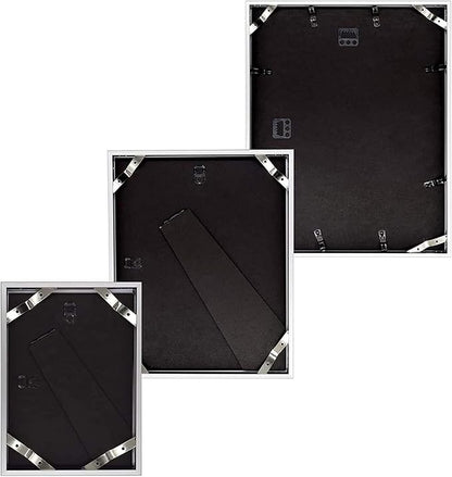 Golden State Art, Aluminum Gallery Wall Frame Set of 7 - Includes One 11x14, Two 8x10, and Four 5x7 - Metal Frames with Mat & Real Glass Cover for Elegant Home or Office Decor (Style 2, Silver)