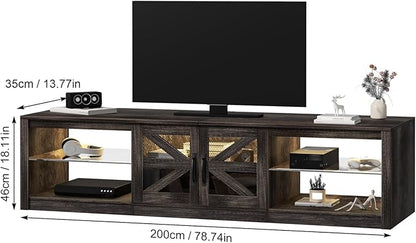 cdar TV Stands for Living Room, Farmhouse Entertainment Center, Television Stand with LED Light, 78" Wood Sliding Barn Door Media TV Console Table with Storage Shelf for Living Room, Bedroom ﻿ Gr