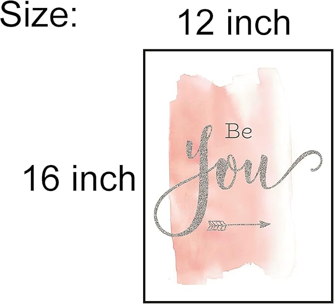 Set of 4 Teen Girl Framed Wall Art Canvas Painting Be Brave Inspirational Quotes Print Blush Grey Poster Picture Nordic Girls Bedroom Decor