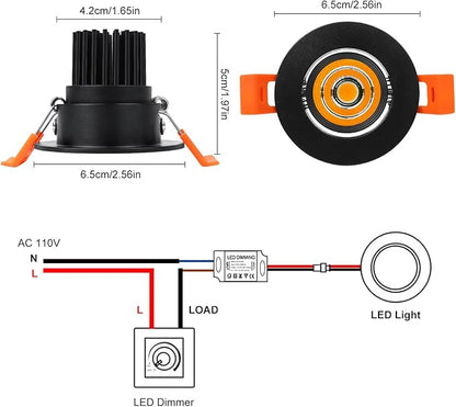 inShareplus 2 Inch LED Downlight, 3W Recessed Lighting COB Dimmable, 3000K Warm White, CRI80, Black Trim, Ceiling Lights with LED Driver, 6 Pack