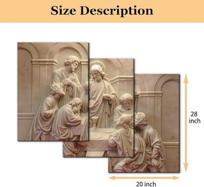 3 Pieces Canvas Wall Art Picture The Last Supper Sculpture Style Paintings on Canvas 12 Apostles Modern Artwork for Home Decor Framed Gallery-wrapped Stretched Ready to Hang - 20"x28"x3 Panels