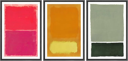 SIGNLEADER Framed Canvas Print Wall Art Set Vibrant Abstract Color Block Modern Minimalist Red, Orange, and Green Illustrations Boho Decorative for Living Room, Bedroom, Office - 24"x36"x3 Black