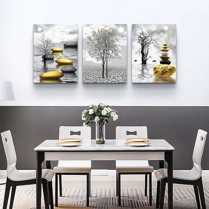TTHYUEWS Canvas Wall Art For Living Room Modern Inspiration Wall Decor For Bedroom Office Wall Decoration Black And White Painting Yellow Landscape Wall Pictures Prints Artwork Home Decor 3 Piece