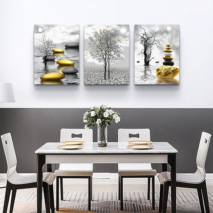 TTHYUEWS Canvas Wall Art For Living Room Modern Inspiration Wall Decor For Bedroom Office Wall Decoration Black And White Painting Yellow Landscape Wall Pictures Prints Artwork Home Decor 3 Piece