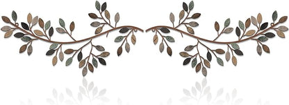 Hotop 2 Pieces Metal Tree Leaf Wall Decor Vine Olive Branch Leaf Wall Art Wrought Iron Scroll Sculptures Above the Bed, Living Room, Outdoor Decoration(Classic Style,Classic Color)