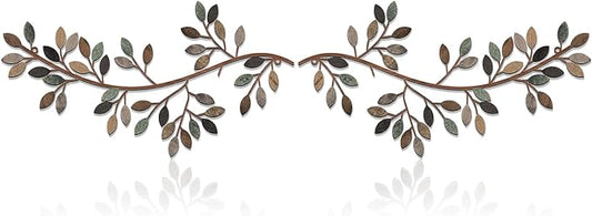 Hotop 2 Pieces Metal Tree Leaf Wall Decor Vine Olive Branch Leaf Wall Art Wrought Iron Scroll Sculptures Above the Bed, Living Room, Outdoor Decoration(Classic Style,Classic Color)