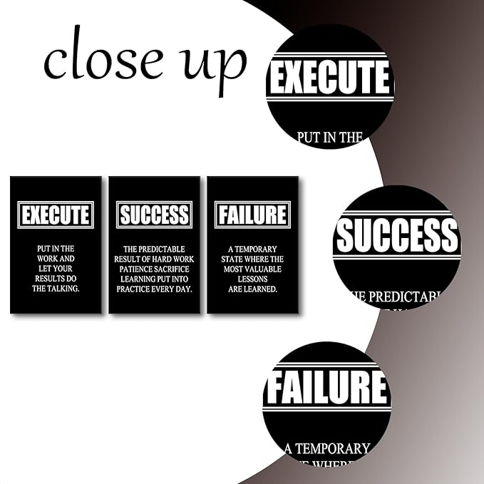 Inspirational Wall Art Success Quote Canvas Painting Motivational Decor Execute Failure Definition Picture 3 Pieces Black Positive Poster Prints Framed Artwork for Living Room Office [48''W x 24''H]